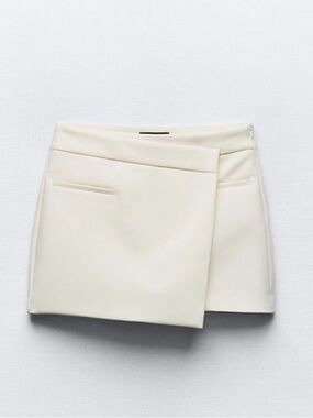ZARA Cream Asymmetrical Mini Skort skirt sz L NWT